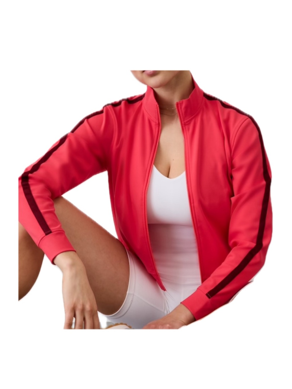 Athleta finish lineCoral Jacket with Dark Contrast Stripe